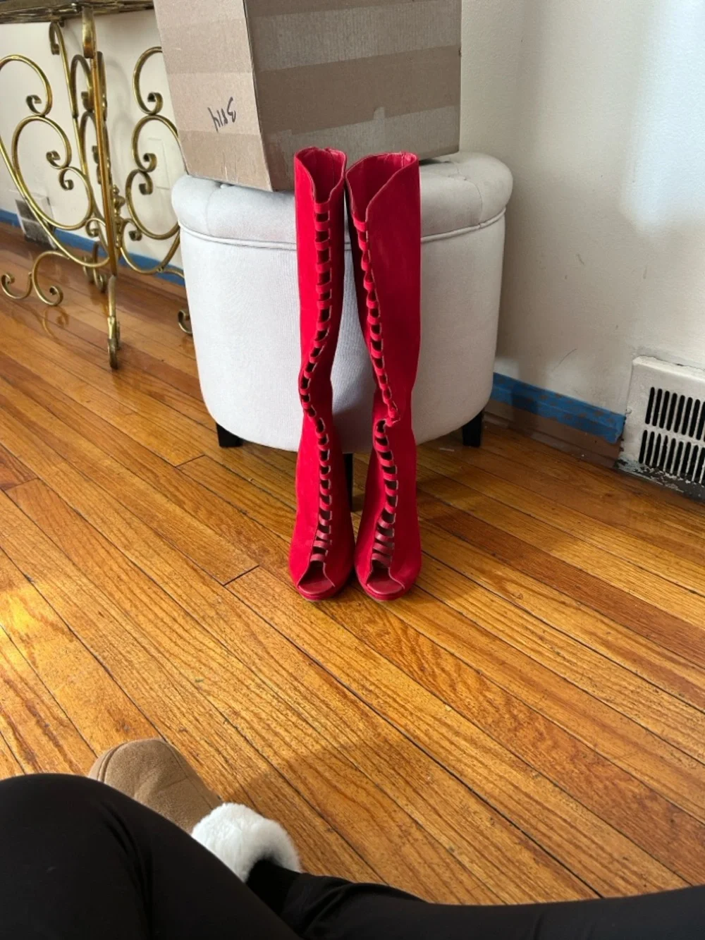 Red Lace-Up Over-the-Knee Women's Boots - Picture 1 of 5
